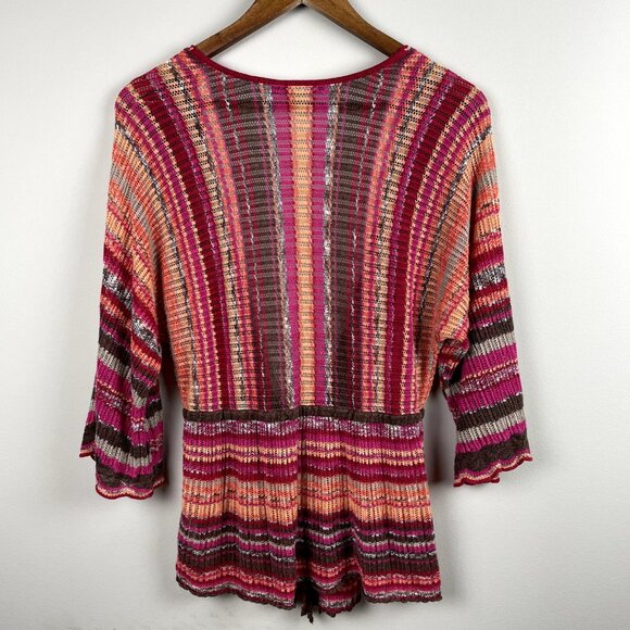 NIC+ZOE Cardigan Sweater Womens L Multicolor Stripe Tie Front 3/4 Sleeve Linen - Picture 6 of 9